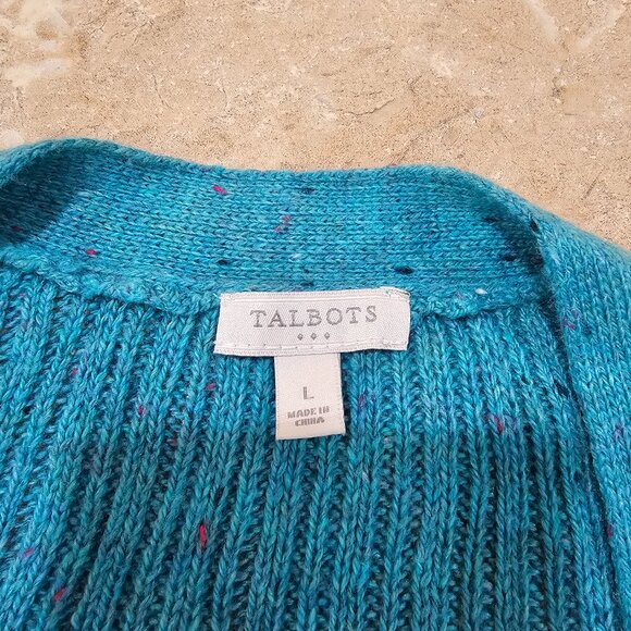 Women's Talbots Turquoise Speckled Open Cardigan Sweater Size L - Picture 5 of 6